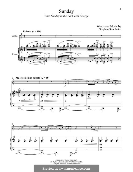 Sunday (from Sunday in the Park with George): Für Violine und Klavier by Stephen Sondheim
