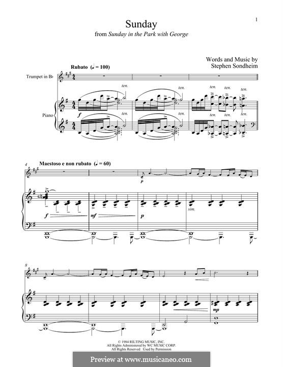 Sunday (from Sunday in the Park with George): For trumpet and piano by Stephen Sondheim