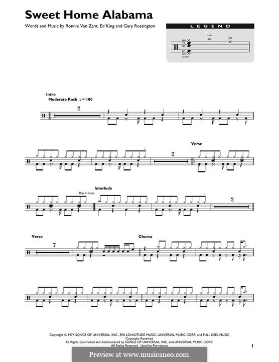 Sweet Home Alabama (Lynyrd Skynyrd): Drum set by Ed King, Gary Rossington, Ronnie Van Zant