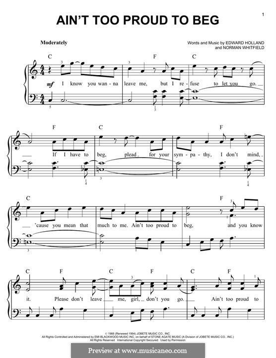 Ain't Too Proud to Beg (The Temptations): Für Klavier, leicht by Edward Holland Jr., Norman J. Whitfield