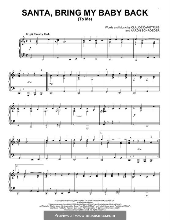 Santa, Bring My Baby Back (To Me): Für Klavier, leicht by Aaron Schroeder, Claude DeMetrius