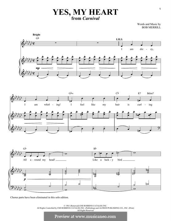 Yes, My Heart (from Carnival): Yes, My Heart (from Carnival) by Bob Merrill