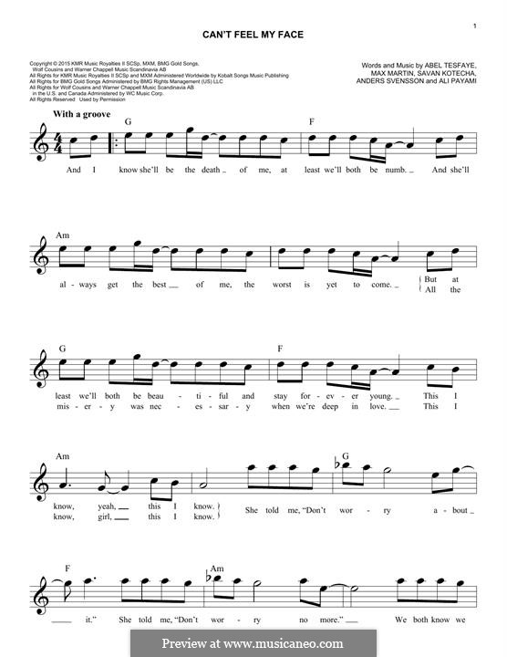 Can't Feel My Face (The Weeknd): Für Keyboard by Max Martin, Peter Svensson, Savan Kotecha, Abel Tesfaye, Ali Payami
