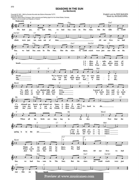 Seasons in the Sun (Westlife): Für Keyboard by Jacques Brel