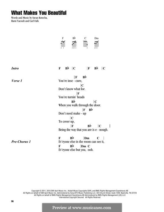 What Makes You Beautiful (One Direction): Für Ukulele by Carl Falk, Savan Kotecha