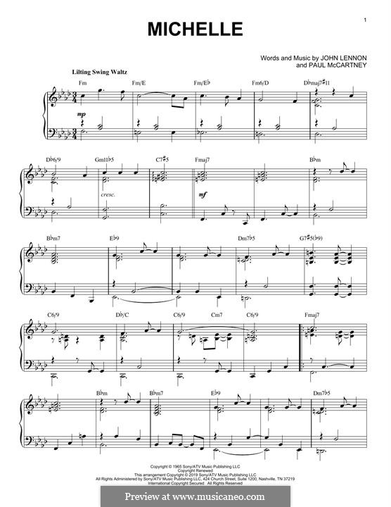 Michelle (The Beatles), for One Instrument: Für Klavier (jazz version) by John Lennon, Paul McCartney