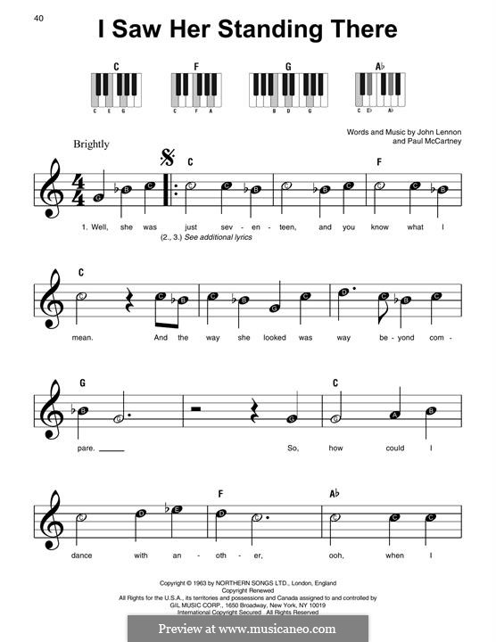 I Saw Her Standing There (The Beatles): Für Klavier, leicht by John Lennon, Paul McCartney