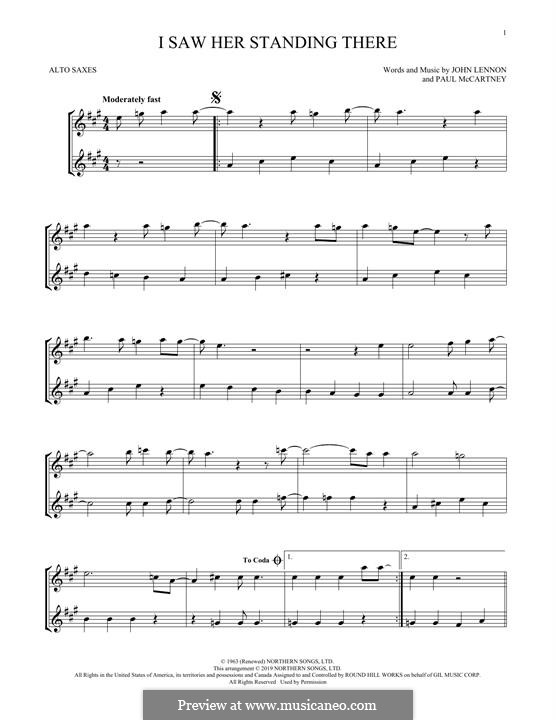 I Saw Her Standing There (The Beatles): For two alto saxophones by John Lennon, Paul McCartney