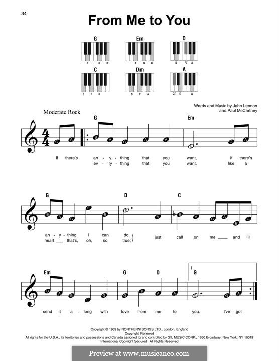 From Me to You (The Beatles): Für Klavier, leicht by John Lennon, Paul McCartney