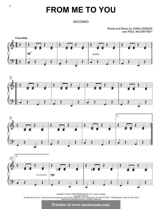 From Me to You (The Beatles): Für Klavier, vierhändig by John Lennon, Paul McCartney
