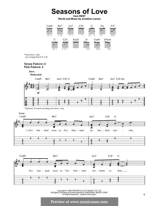 Seasons of Love (from Rent): Für Gitarre by Jonathan Larson