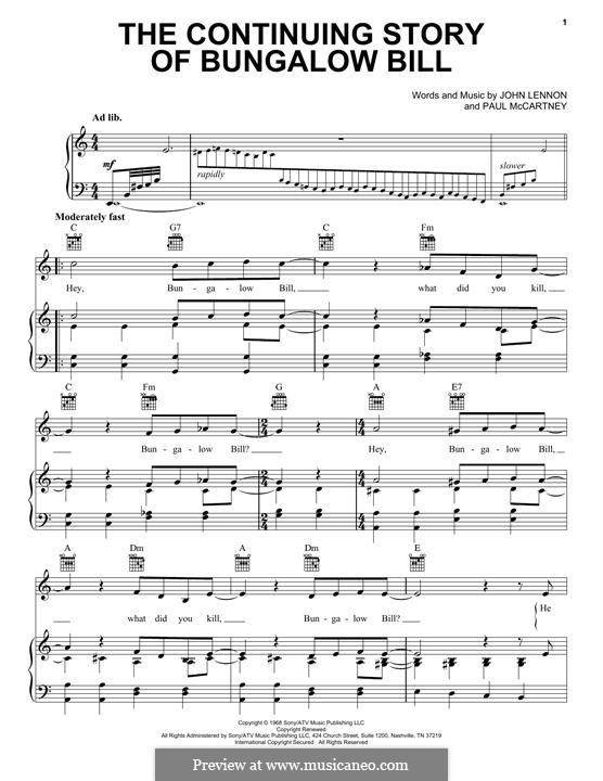 The Continuing Story of Bungalow Bill (The Beatles): Für Stimme und Klavier (oder Gitarre) by John Lennon, Paul McCartney