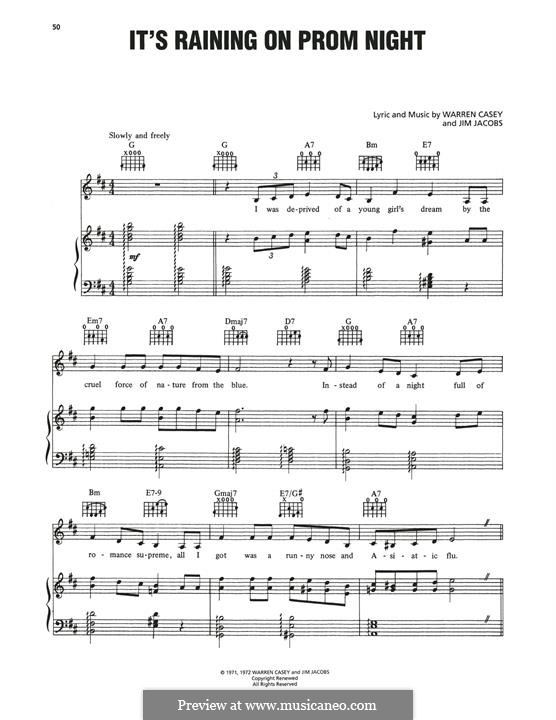 It's Raining On Prom Night: Für Stimme und Klavier (oder Gitarre) by Jim Jacobs, Warren Casey