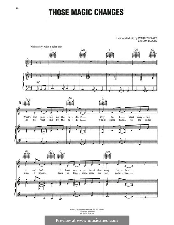 Those Magic Changes (from Grease): Für Stimme und Klavier (oder Gitarre) by Jim Jacobs, Warren Casey