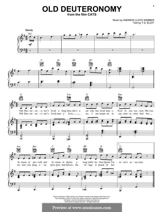 Old Deuteronomy (from Cats): Für Stimme und Klavier (oder Gitarre) by Andrew Lloyd Webber