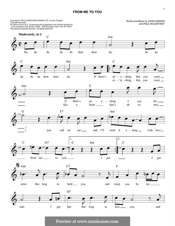 From Me to You (The Beatles): Für Keyboard by John Lennon, Paul McCartney