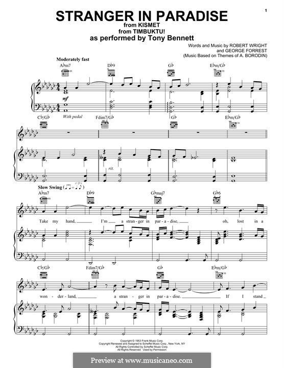 Stranger in Paradise (from Kismet): Für Stimme und Klavier (Tony Bennett) by George Forrest, Robert B. Wright