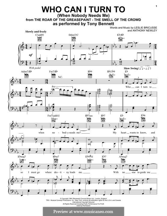 Who Can I Turn To?: Für Stimme und Klavier (Tony Bennett) by Anthony Newley, Leslie Bricusse