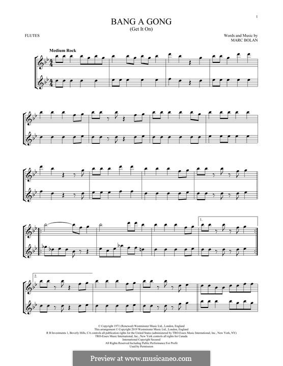 Bang A Gong (Get It On): Für zwei Flöten by Marc Bolan