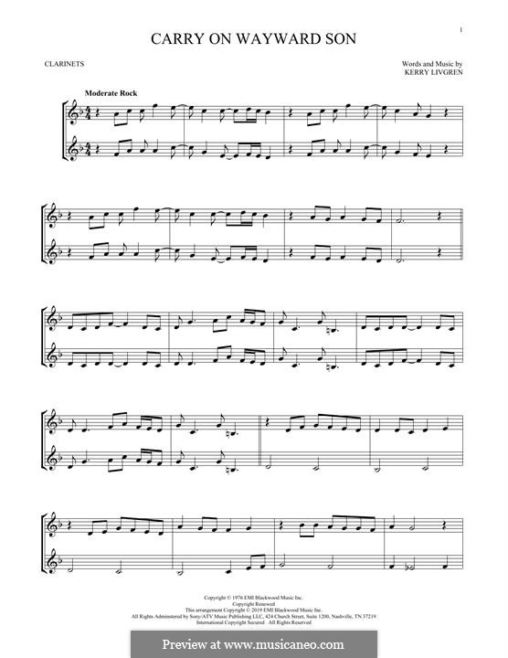 Carry on Wayward Son (Kansas): Für zwei Klarinetten by Kerry Livgren