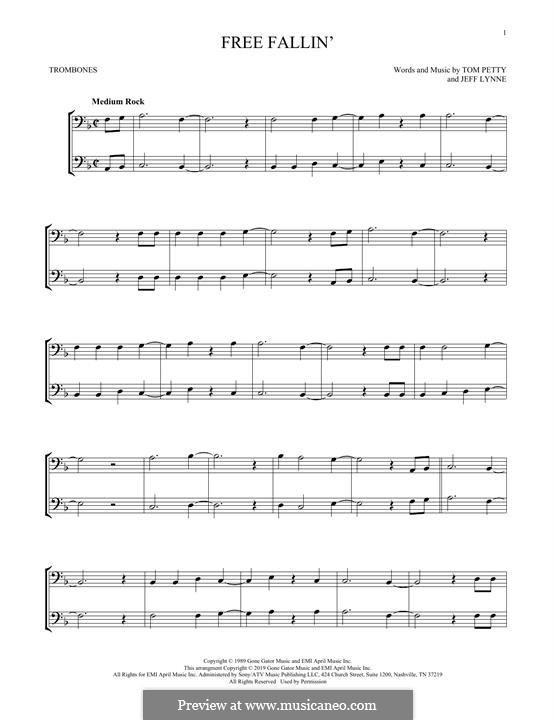 Free Fallin': For two trombones by Jeff Lynne