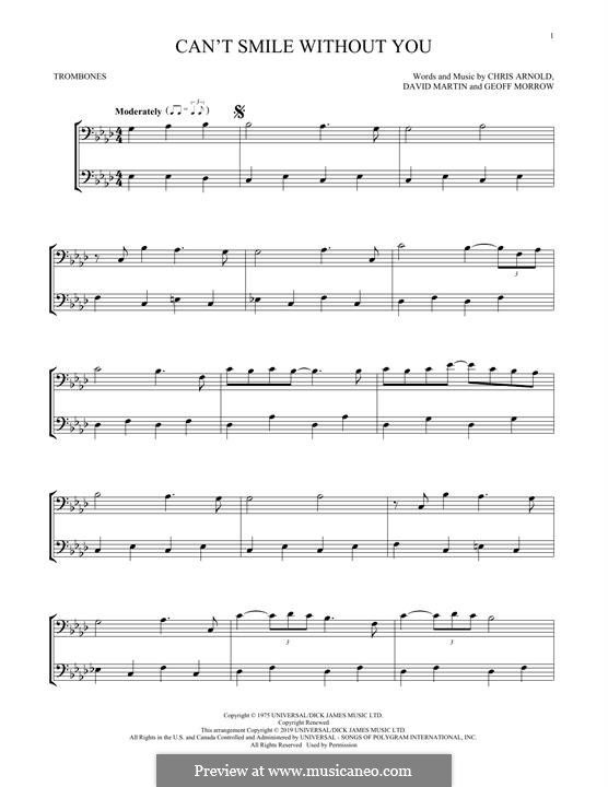 Can't Smile without You (Barry Manilow): For two trombones by Chris Arnold, David Martin, Geoff Morrow