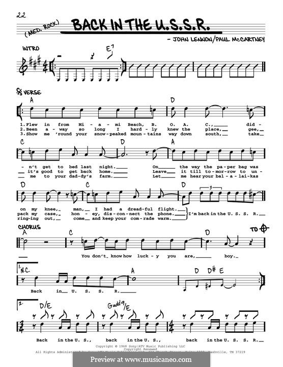 Back in the USSR (The Beatles): Melody line (jazz version) by John Lennon, Paul McCartney