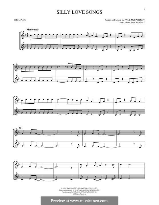 Silly Love Songs (Wings): For two trumpets by Linda McCartney, Paul McCartney