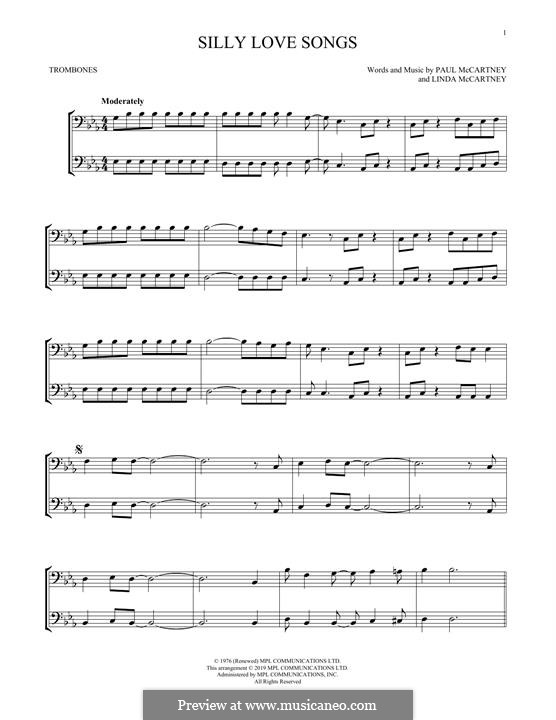 Silly Love Songs (Wings): For two trombones by Linda McCartney, Paul McCartney