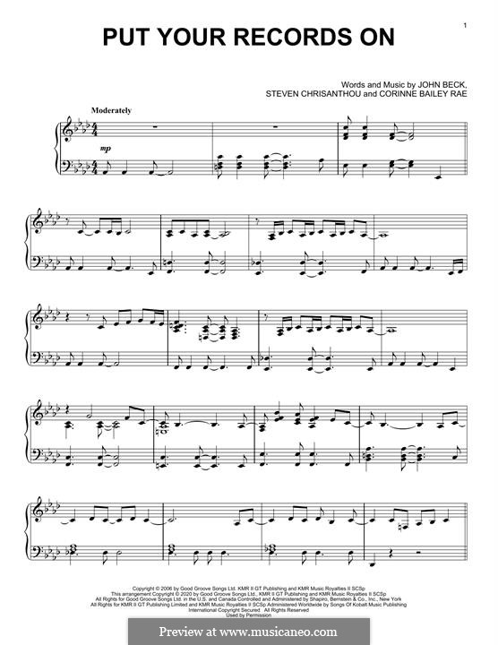 Put Your Records on (Corinne Bailey Rae): Für Klavier, leicht by John Beck, Steven Chrisanthou