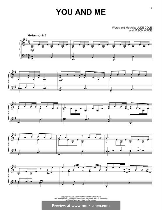 You and Me (Lifehouse): Für Klavier, leicht by Jason Wade, Jude Cole