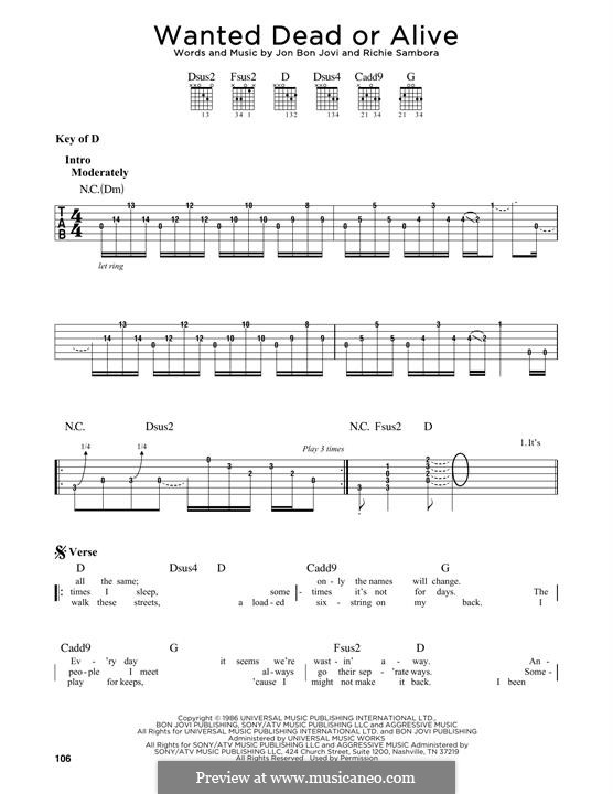 Wanted Dead or Alive (Bon Jovi): Für Gitarre by Jon Bon Jovi, Richie Sambora
