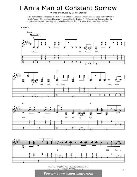 I am a Man of Constant Sorrow (The Soggy Bottom Boys): For banjo by Carter Stanley