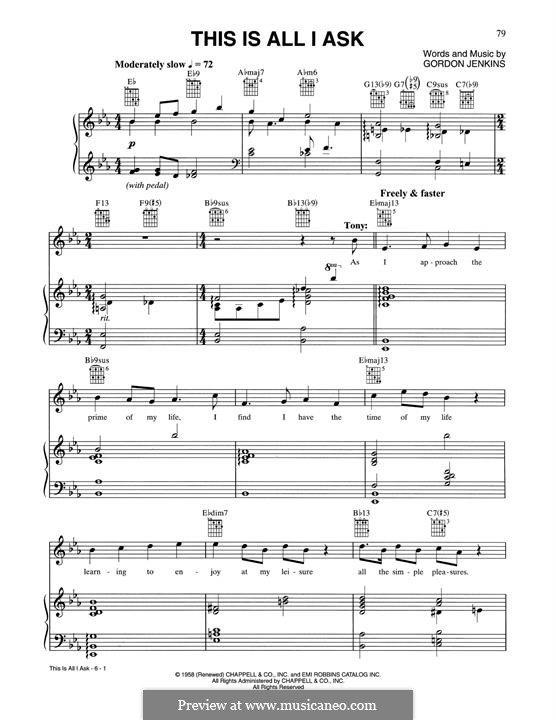 This Is All I Ask (Beautiful Girls Walk a Little Slower): Für Stimme und Klavier (oder Gitarre) by Gordon Jenkins