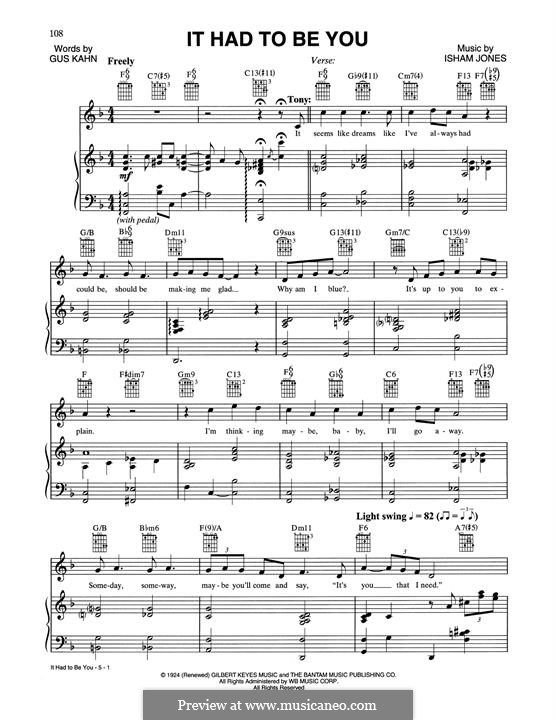 It Had to Be You (Rod Stewart): Für Stimme und Klavier (oder Gitarre) by Isham Jones