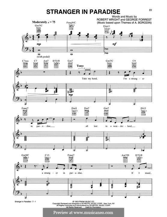 Stranger in Paradise (from Kismet): Für Stimme und Klavier (oder Gitarre) by George Forrest, Robert B. Wright