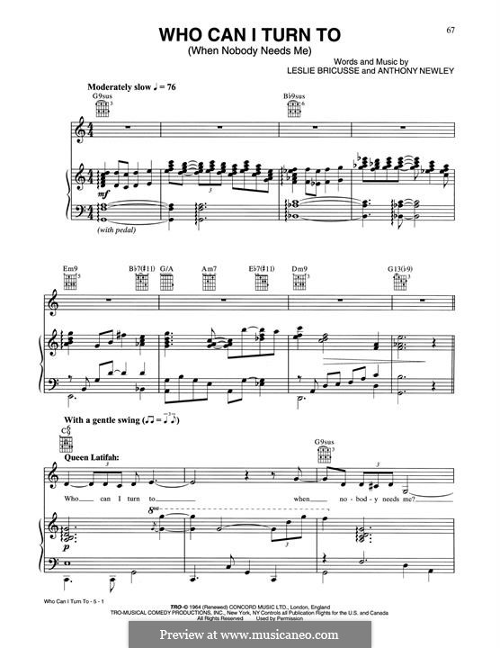 Who Can I Turn To?: Für Stimme und Klavier (oder Gitarre) by Anthony Newley, Leslie Bricusse