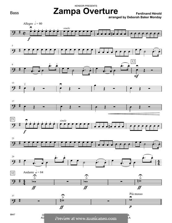 Zampa, ou La fiancée de marbre: Overture, for strings – Bass part by Ferdinand Herold
