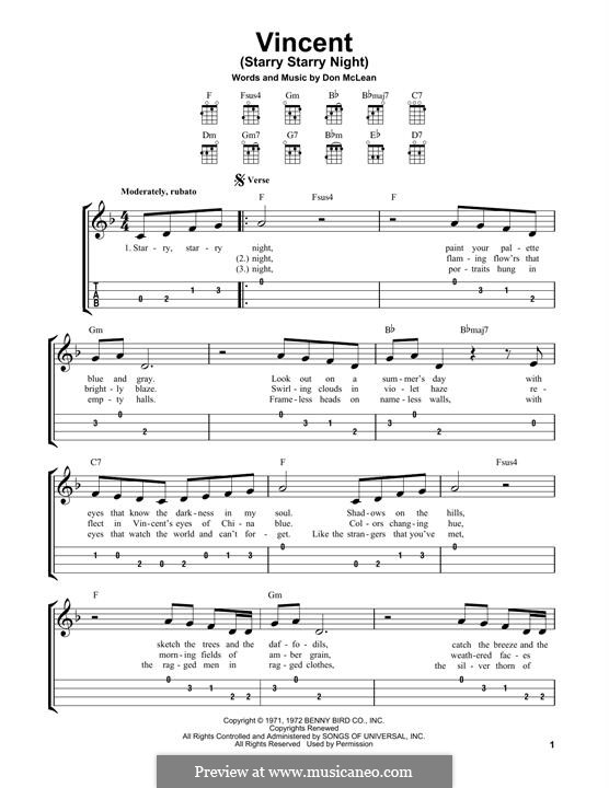 Vincent (Starry Starry Night): Für Ukulele by Don McLean