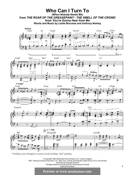 Who Can I Turn To?: Für Klavier, leicht by Anthony Newley, Leslie Bricusse