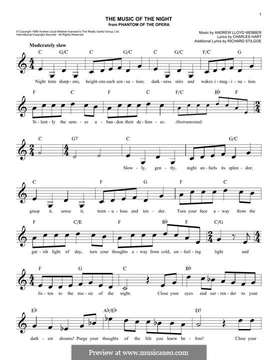 The Music of the Night, instrumental version: Für Keyboard by Andrew Lloyd Webber