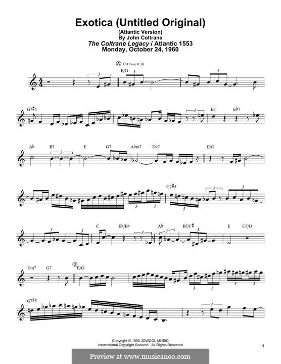 Exotica (Untitled Original): For tenor saxophone (atlantic version) by John Coltrane