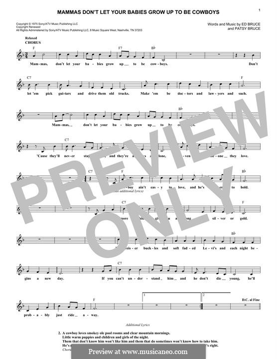 Mammas don't Let Your Babies Grow Up To Be Cowboys (Waylon Jennings & Willie Nelson): Für Keyboard by Ed Bruce, Patsy Bruce
