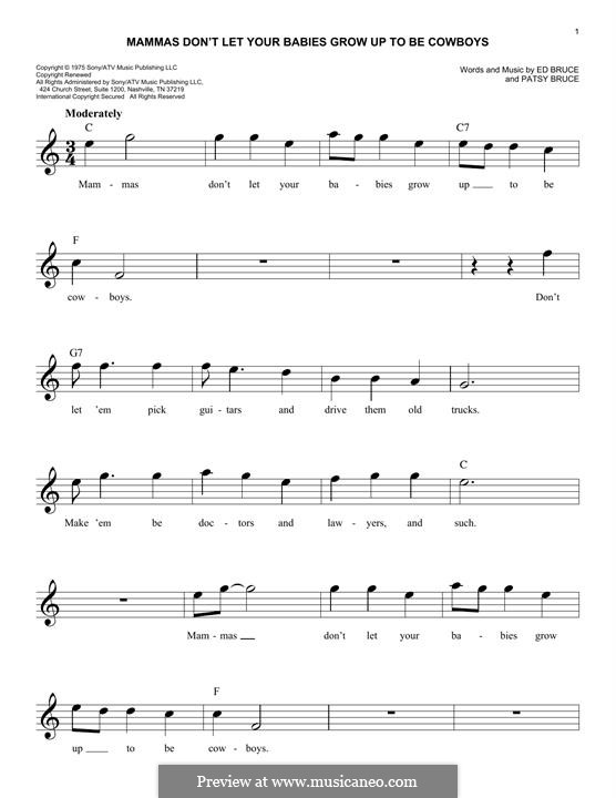 Mammas don't Let Your Babies Grow Up To Be Cowboys (Waylon Jennings & Willie Nelson): Für Keyboard by Ed Bruce, Patsy Bruce