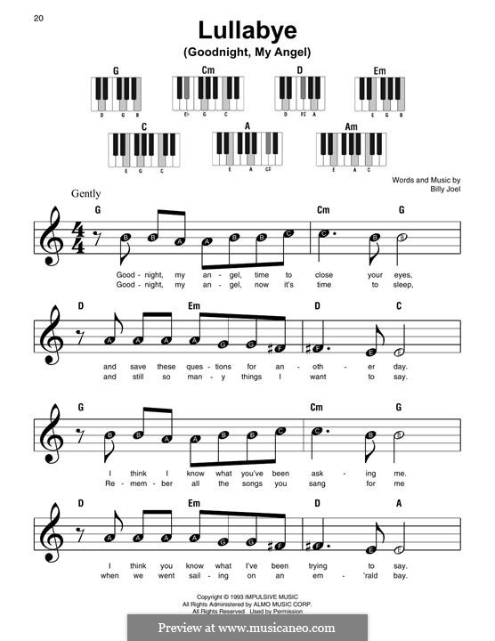Lullabye (Goodnight, My Angel): Für Klavier, leicht by Billy Joel