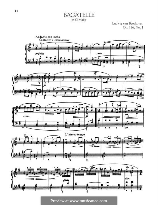 Sechs Bagatellen für Klavier, Op.126: Bagatelle No.1 by Ludwig van Beethoven