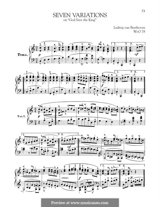 Sieben Variationen über englisches Lied 'Gott schütze die König', WoO 78: Für Klavier by Ludwig van Beethoven