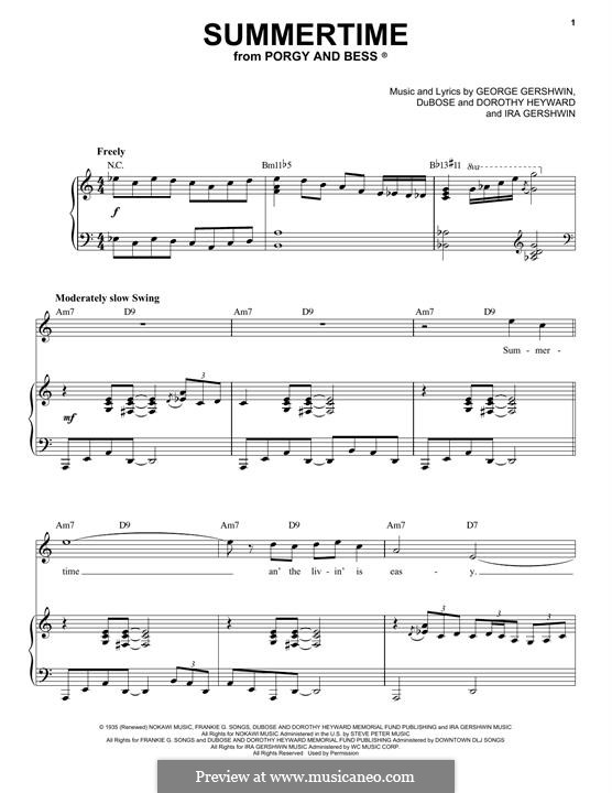 Summertime, vocal version: For voice and piano (jazz version) by George Gershwin