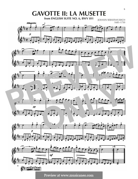 Suite Nr.6 in d-Moll, BWV 811: Gavotte No.2, for piano by Johann Sebastian Bach