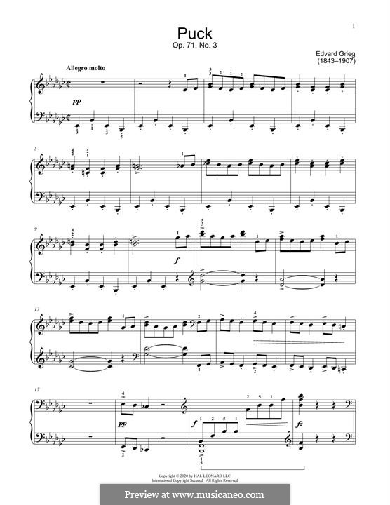 Lyrische Stücke, Op.71: No.3 Puck by Edvard Grieg
